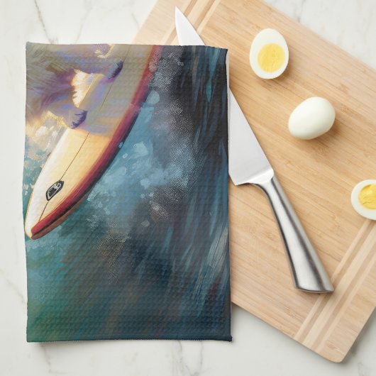 Amerikaans Eskimo Beach Surfen Schilderij Theedoek (Quarter Fold)