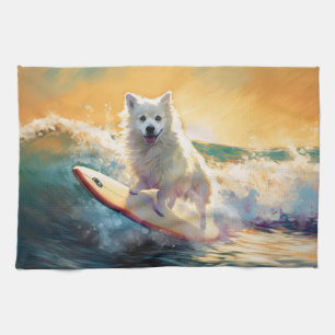 Amerikaans Eskimo Beach Surfen Schilderij Theedoek