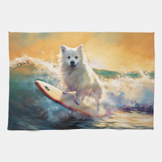 Amerikaans Eskimo Beach Surfen Schilderij Theedoek (Horizontaal)