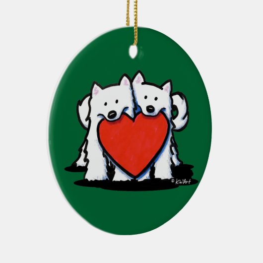 Amerikaans Eskimo Heartfelt Duo-Ornament Keramisch Ornament (Rechts)