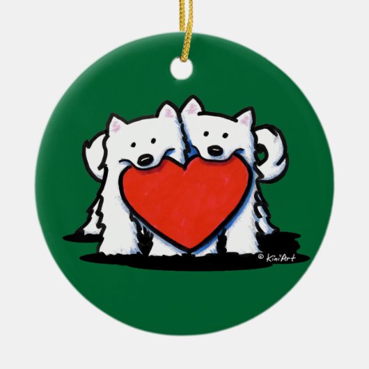 Amerikaans Eskimo Heartfelt Duo-Ornament Keramisch Ornament (Voorkant)