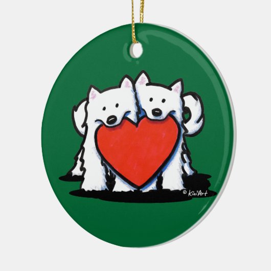 Amerikaans Eskimo Heartfelt Duo-Ornament Keramisch Ornament (Links)