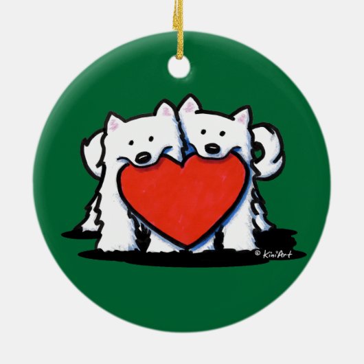 Amerikaans Eskimo Heartfelt Duo-Ornament Keramisch Ornament (Achterkant)