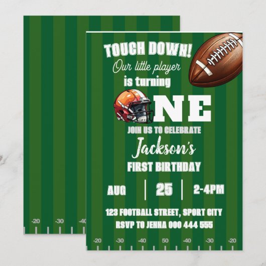 Amerikaans Football 1e Verjaardagssport Kaart (Voorkant / Achterkant)