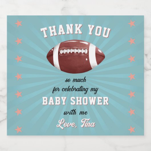 Amerikaans Football Baby shower Dank u Sparkling Wijnetiket (Enkel label)