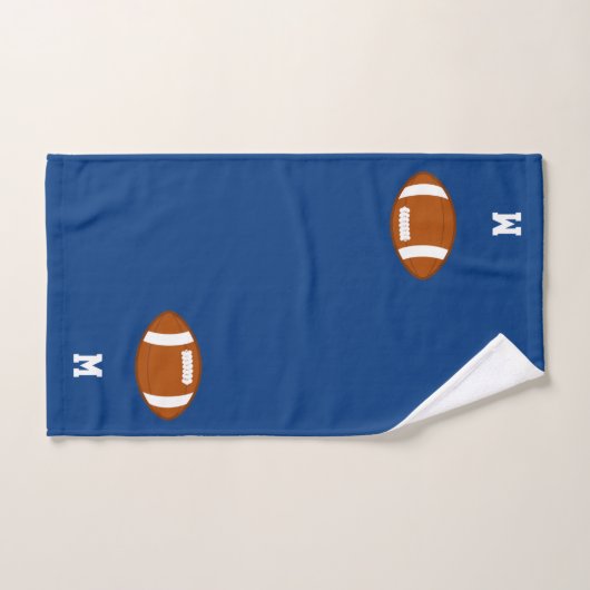Amerikaans Football Ball & Monogram op Royal Blue Bad Handdoek (Handdoek)