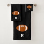 Amerikaans Football Ball & Monogram op zwart Bad Handdoek (Insitu)