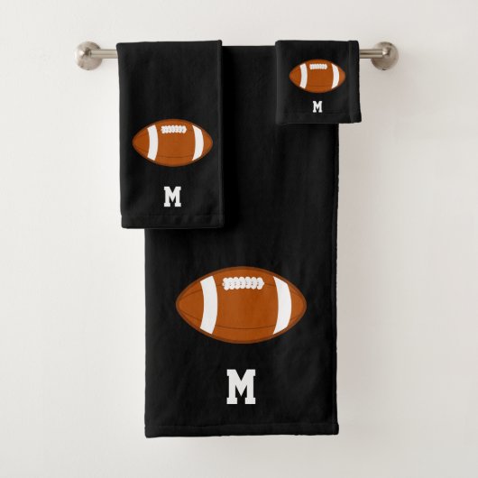 Amerikaans Football Ball & Monogram op zwart Bad Handdoek