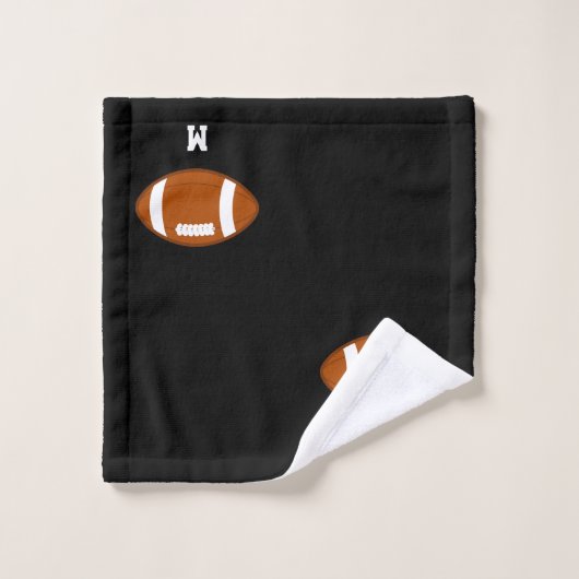 Amerikaans Football Ball & Monogram op zwart Bad Handdoek (Wasdoekje)
