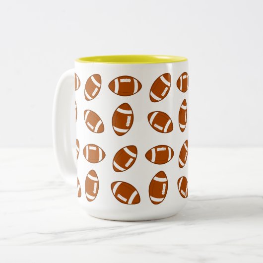 Amerikaans Football Ball Pattern op Wit Tweekleurige Koffiemok (Voorkant links)