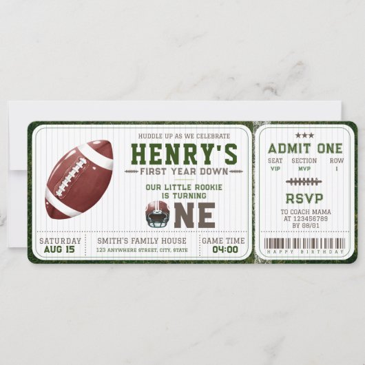 Amerikaans Football Eerste Jaar Down 1st Verjaarda Kaart (Voorkant)