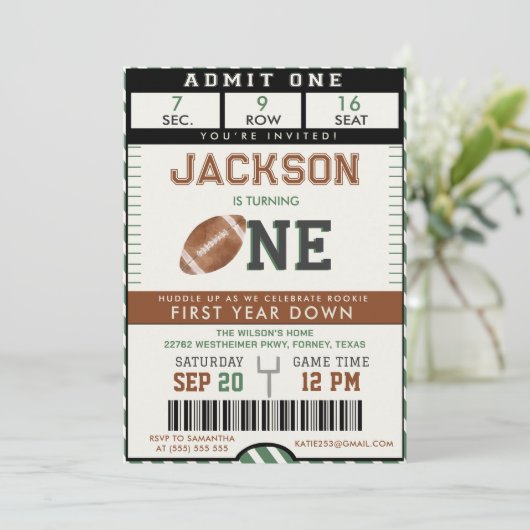 Amerikaans Football Eerste Jaar Down 1st Verjaarda Kaart (Staand voorkant)