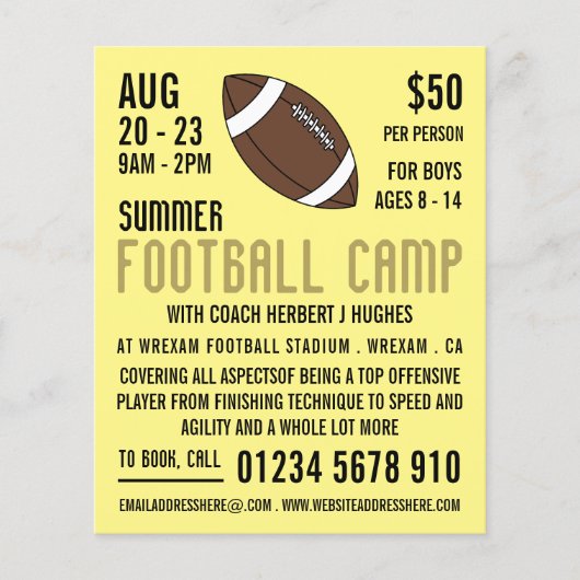 Amerikaans Football, Football Camp Adverteren Flye Flyer (Voorkant)