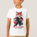 Amerikaans Football Fox | Jongens 7e Verjaardag Wi T-shirt<br><div class="desc">Dit jongenswitte t-shirt is voorzien van een cartoon vos verkleed als een Amerikaanse football-speler. Een leuk cadeau voor het 7e verjaardagsfeestje van je zoon. Ook verkrijgbaar op sweatshirts en hoodies. Om de naam en de gelegenheid te wijzigen,  klikt u op de personaliseren knop. Dit ontwerp bevat A.I.</div>