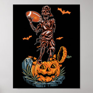 Amerikaans Football Skeleton Halloween Pumpkin & B Poster