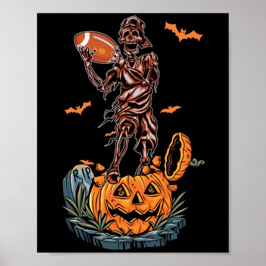Amerikaans Football Skeleton Halloween Pumpkin & B Poster (Voorkant)