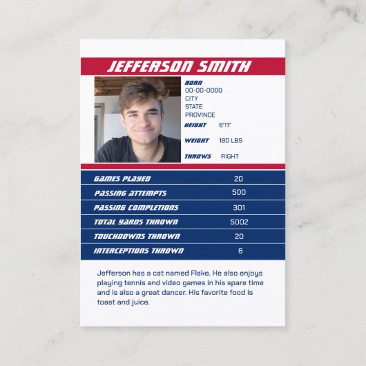 Amerikaans Football Team Trading Kaart Rood Wit Bl Contactkaartje (Achterkant)