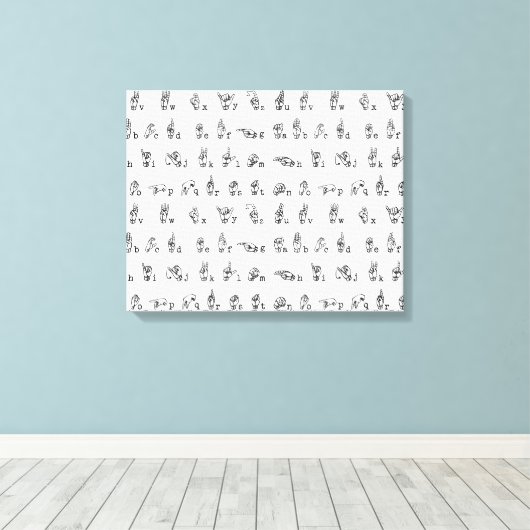 Amerikaans gebarentaal alfabet in zwart-wit canvas afdruk (Insitu (Houten vloer))