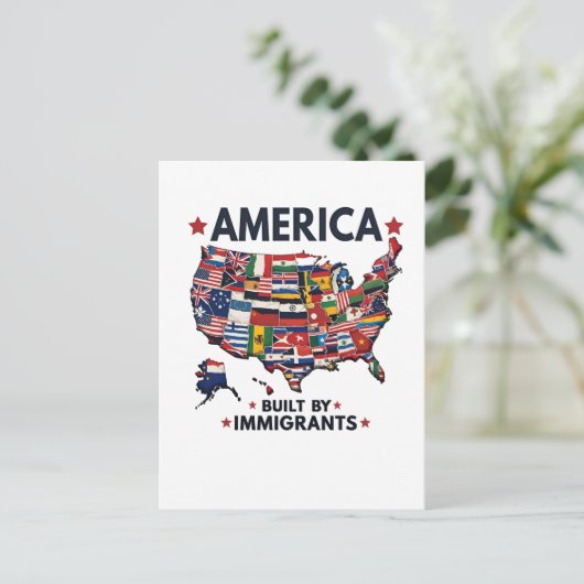 Amerikaans Gebouwd door Immigranten Patriottisch A Briefkaart (Staand voorkant)