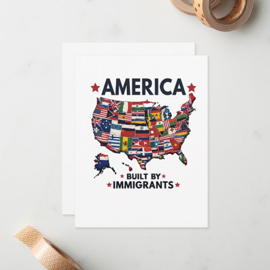 Amerikaans Gebouwd door immigranten Patriottisch A Notitiekaartje (Voorkant / Achterkant in situ)