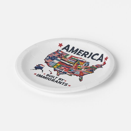 Amerikaans Gebouwd door immigranten Patriottisch A Papieren Bordje (Gekanteld)