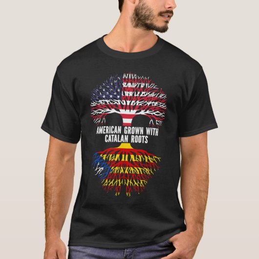 Amerikaans Gegroeid met Catalaanse Roots USA Vlag T-shirt (Voorkant)