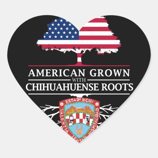 Amerikaans Gegroeid met Chihuahuense Roots Mexico Hart Sticker (Voorkant)