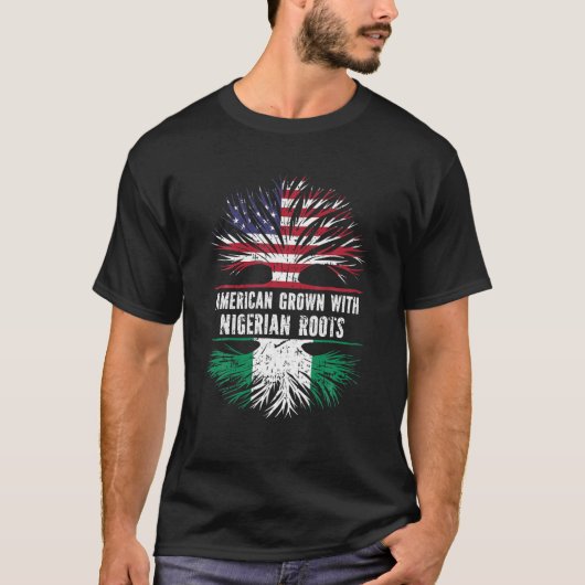 Amerikaans gegroeid met Nigeriaanse roet VS vlag N T-shirt (Voorkant)