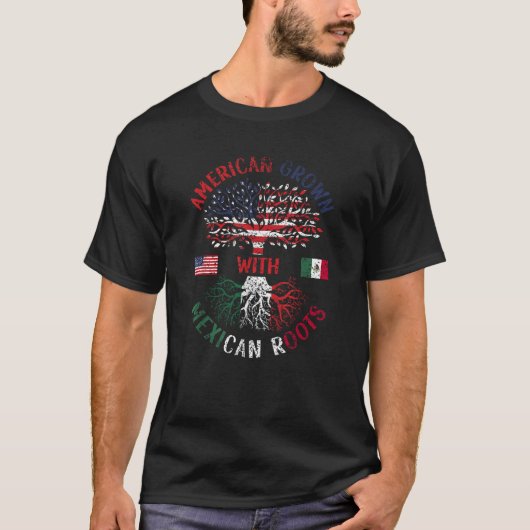 Amerikaans geteeld met Mexicaanse wortels Mexico V T-shirt (Voorkant)