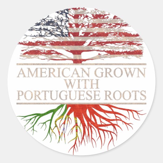 Amerikaans geteeld met portugese wortels ronde sticker (Voorkant)