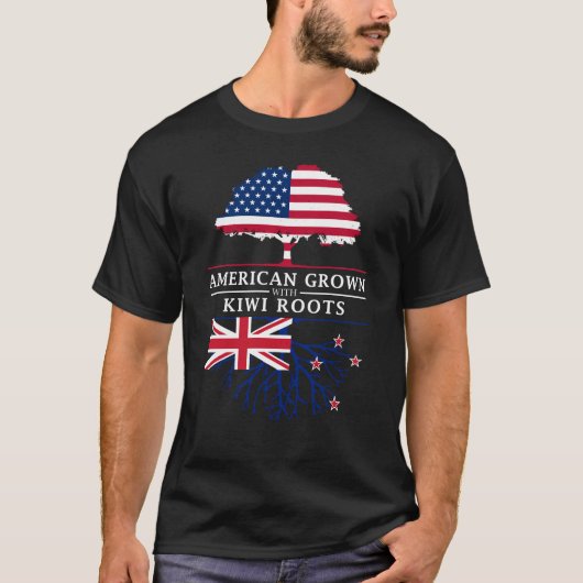 Amerikaans gewas met Kiwi    RootsNieuw-Zeeland T-shirt (Voorkant)