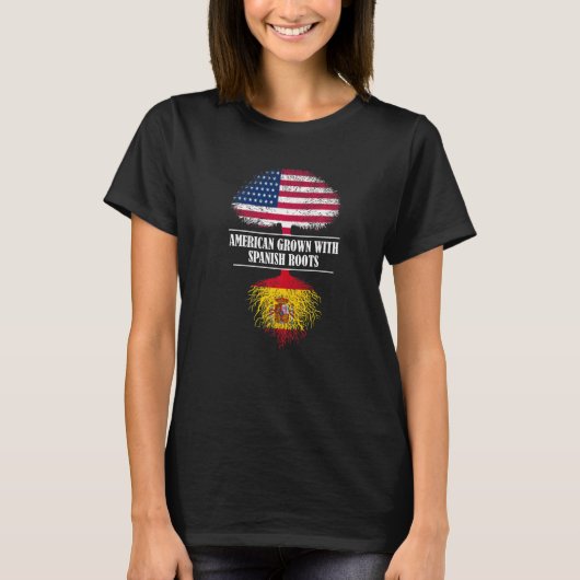 Amerikaans gewas met Spaanse wortels Spanje vlag S T-shirt (Voorkant)