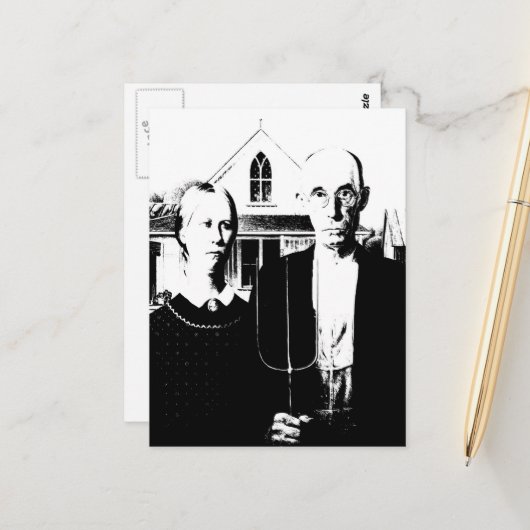 Amerikaans Gothic Briefkaart (Voorkant / Achterkant in situ)