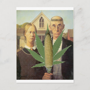 amerikaans gothic-grant-wood cornnabis tomacco briefkaart