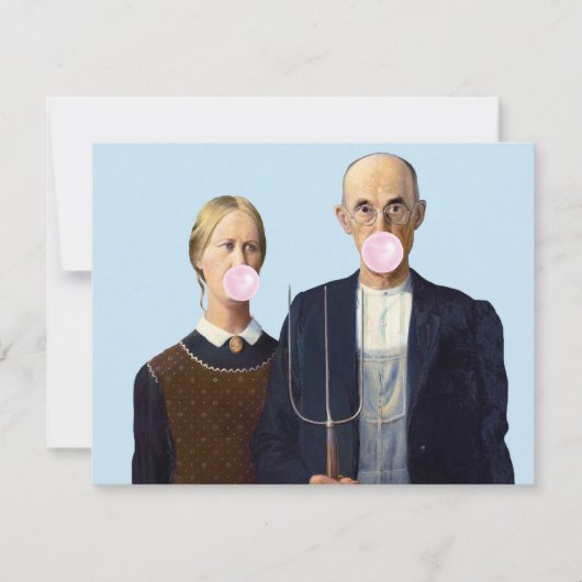 Amerikaans Gothic koppel dat bubbelgom blaast (Voorkant)
