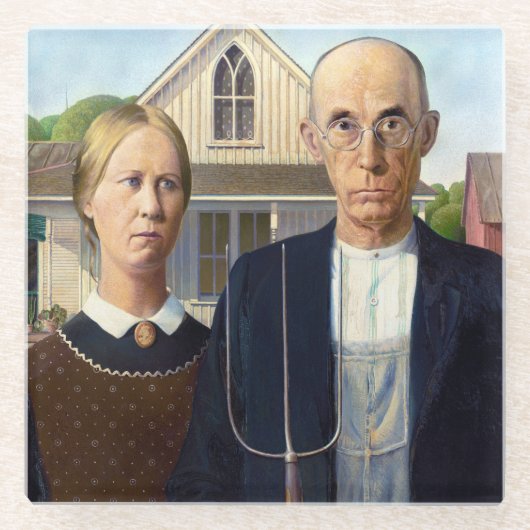 Amerikaans gotisch Klassiek schilderen Grant Wood Glazen Onderzetter (Voorkant)