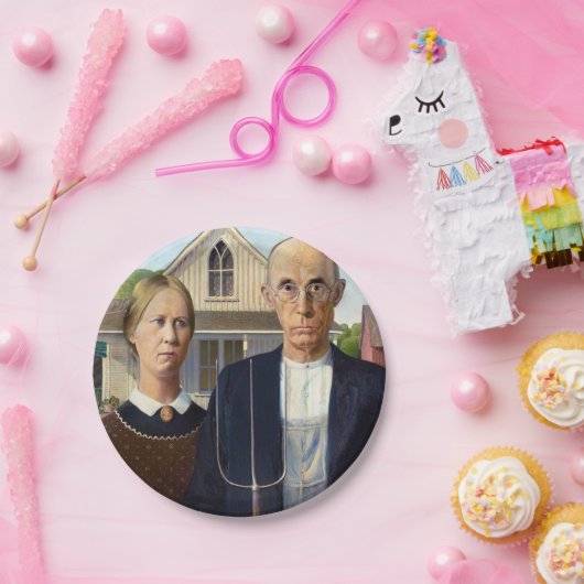 Amerikaans gotisch Klassiek schilderen Grant Wood Papieren Bordje (Feest)