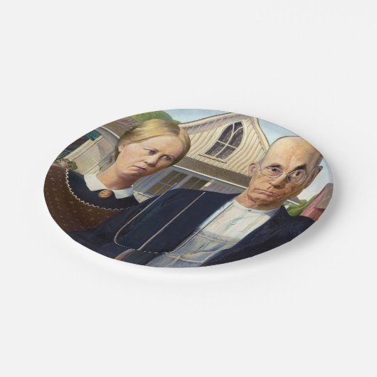 Amerikaans gotisch Klassiek schilderen Grant Wood Papieren Bordje (Gekanteld)