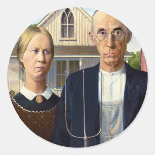 Amerikaans gotisch Klassiek schilderen Grant Wood Ronde Sticker