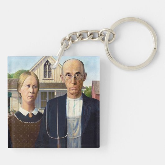 Amerikaans gotisch Klassiek schilderen Grant Wood Sleutelhanger (Achterkant)
