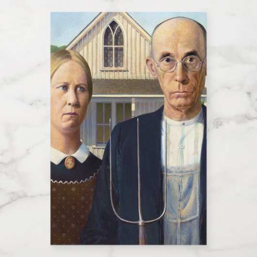 Amerikaans gotisch Klassiek schilderen Grant Wood Wijn Etiket (Enkel label)