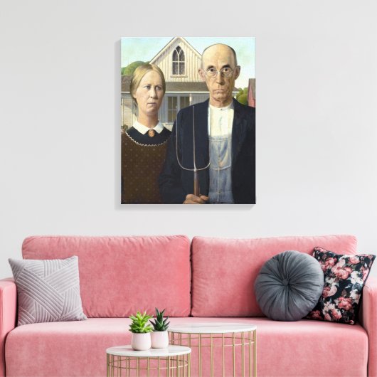 Amerikaans Gotisch schilderen door Grant Wood op C Canvas Afdruk (Insitu (Woonkamer))