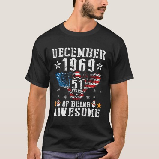 Amerikaans in december 1969 Verjaardag 51 jaar van T-shirt (Voorkant)