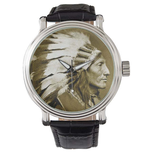 Amerikaans-Indiaas opperhoofd (Faded Sepia) Horloge (Voorkant)