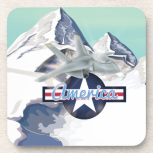 Amerikaans Jet Plane vliegt over de Rocky Mountain Drankjes Onderzetter