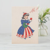  Amerikaans kerstmeisje met patriot Feestdagenkaart (Staand voorkant)