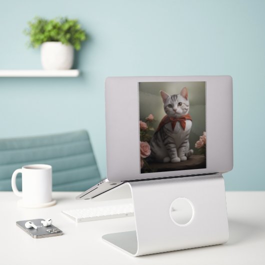 Amerikaans Korthaar Kitten met Rozen Sticker (Laptop op bureau)