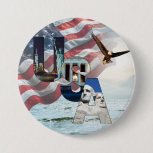 Amerikaans landmark USA-vlag zee en Amerikaanse ze Ronde Button 7,6 Cm