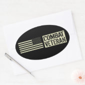 Amerikaans leger: gevechtsveteraan (zwarte vlag) ovale sticker (Envelop)