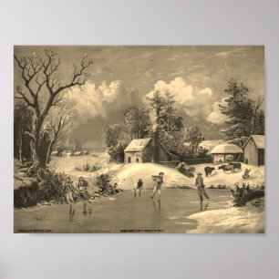 Amerikaans leven in de wintertijd met Sepia-filter Poster